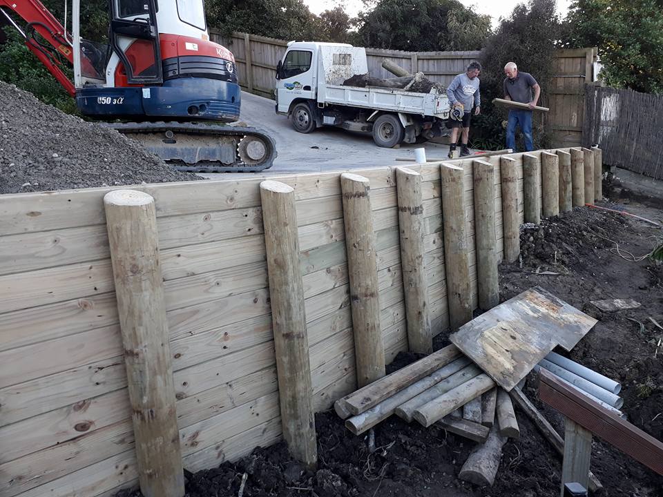 Retaining wall construction project